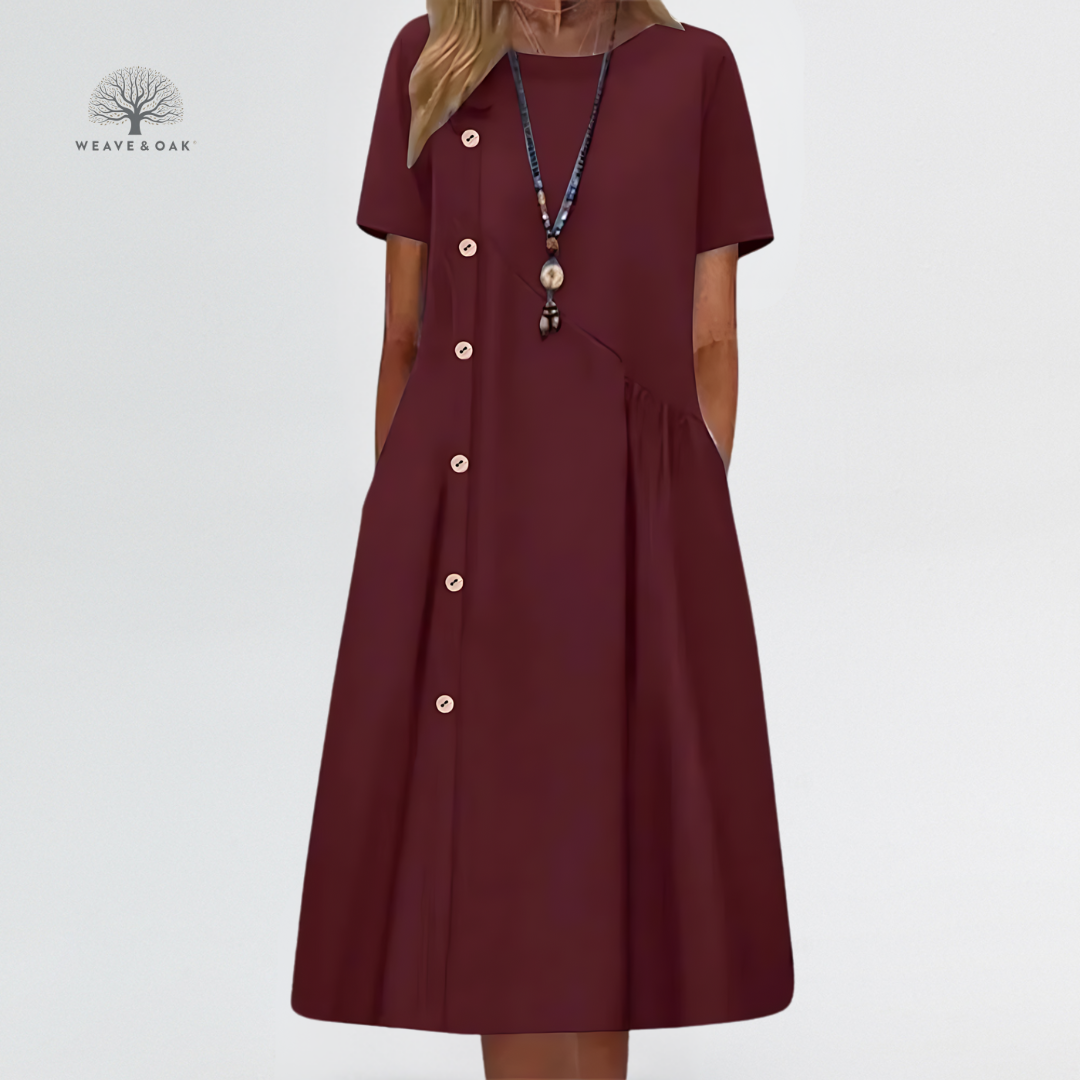 Agnes | Button Detail Linen Blend Tummy Flattering Dress