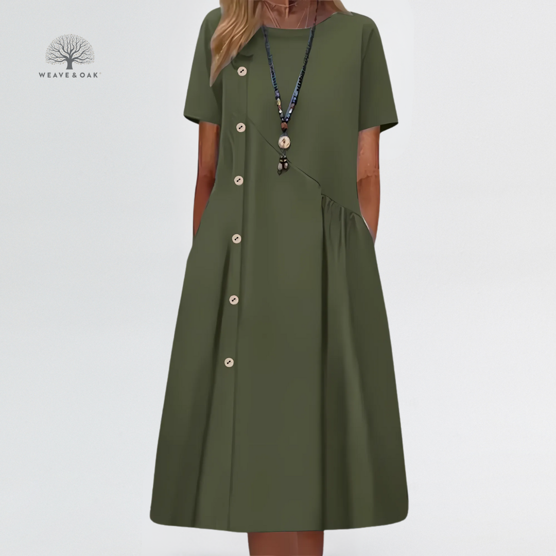 Agnes | Button Detail Linen Blend Tummy Flattering Dress