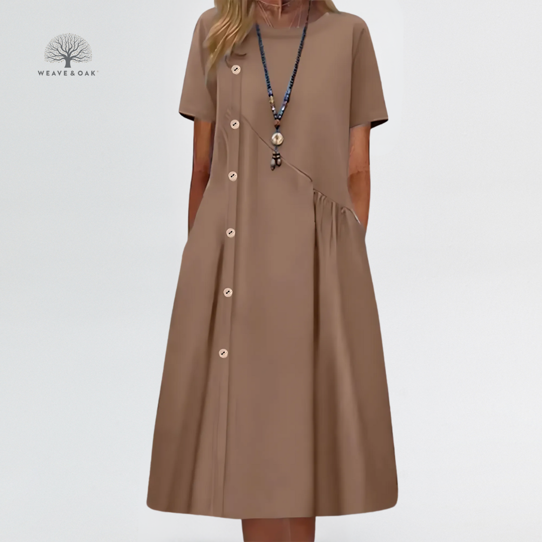 Agnes | Button Detail Linen Blend Tummy Flattering Dress