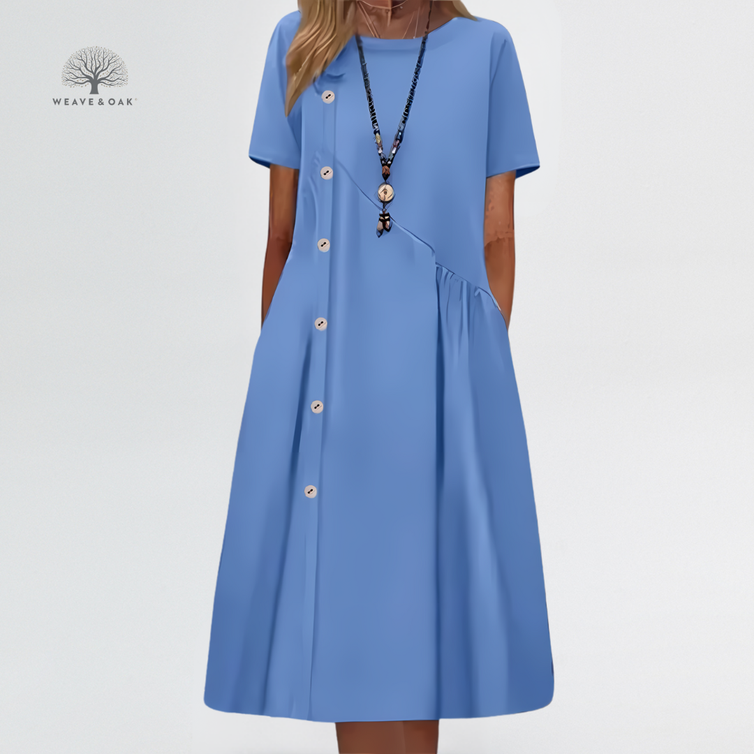 Agnes | Button Detail Linen Blend Tummy Flattering Dress