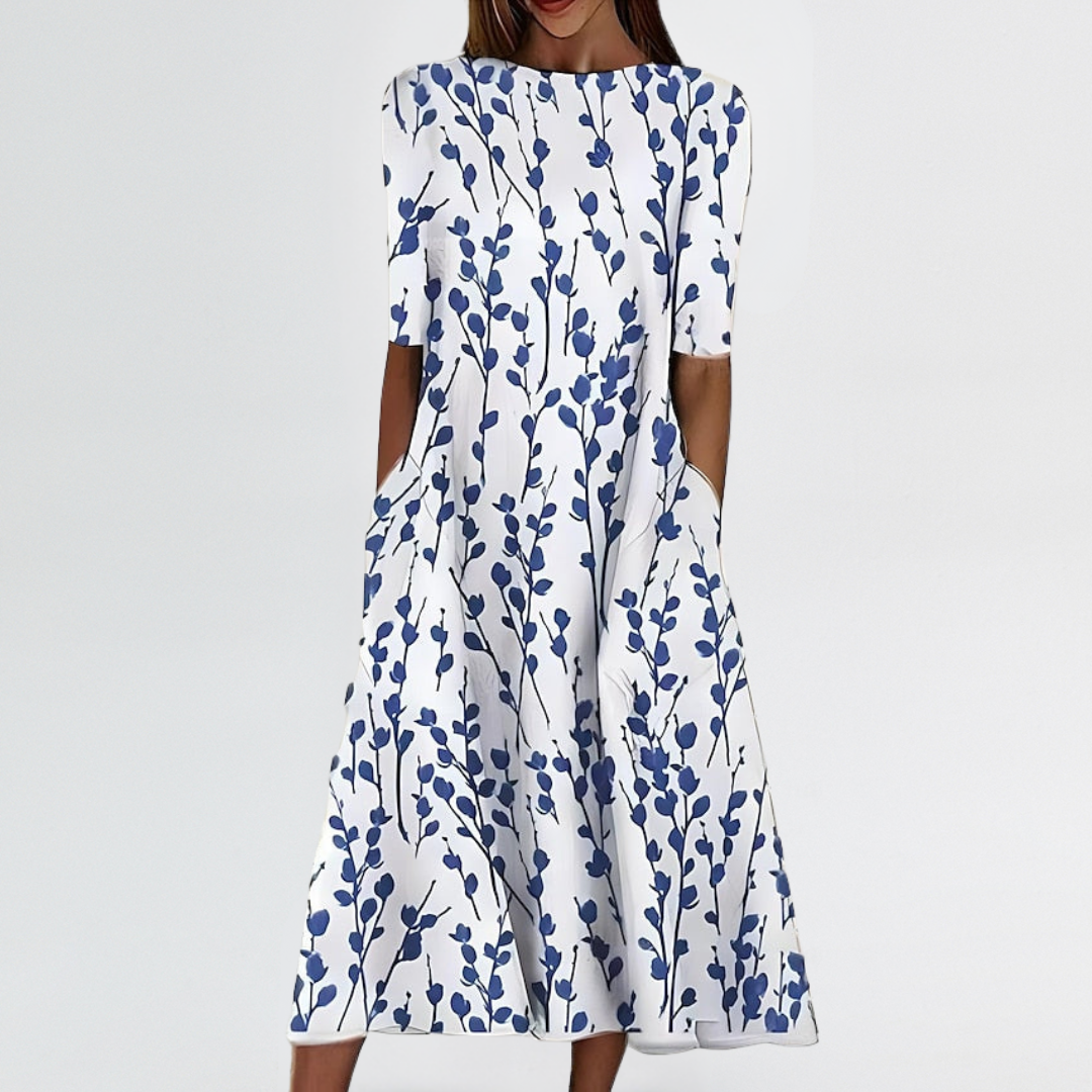 Bridget | Floral Midi Dress for Tummy & Arm Coverage