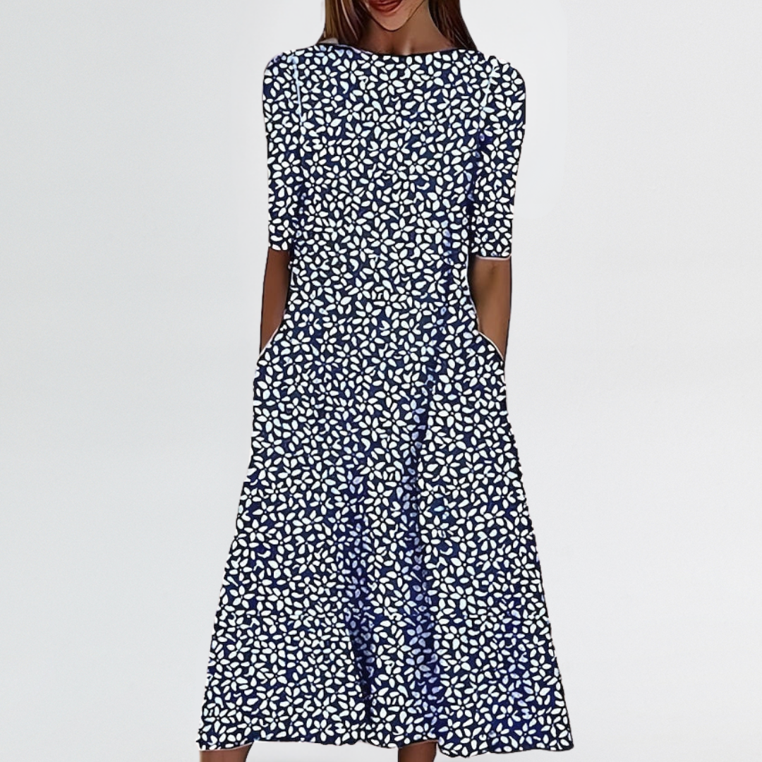Bridget | Floral Midi Dress for Tummy & Arm Coverage