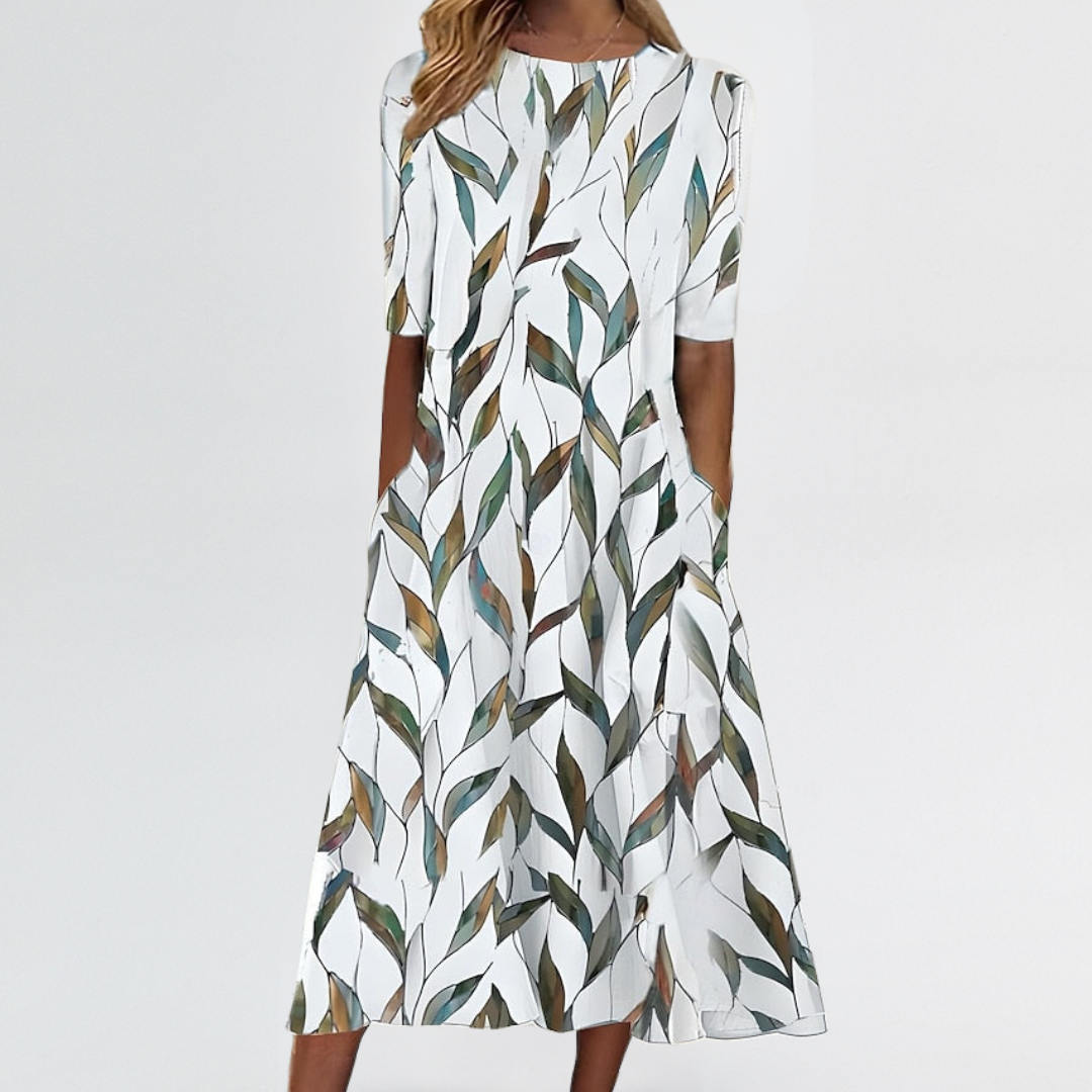 Bridget | Floral Midi Dress for Tummy & Arm Coverage