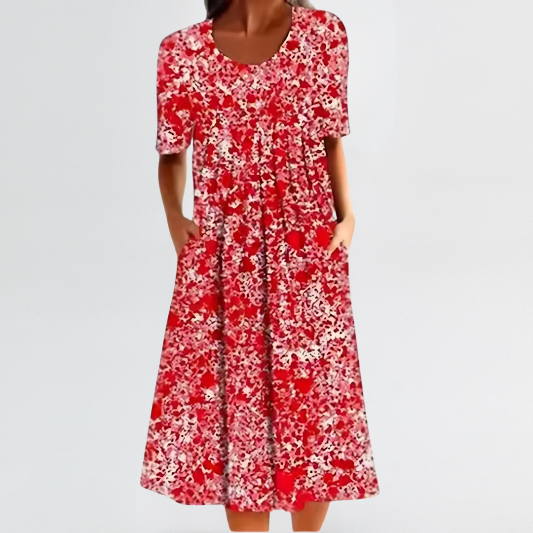 Evelyn | Light Floral Midi Comfort Dress with Tummy-Covering Pleats