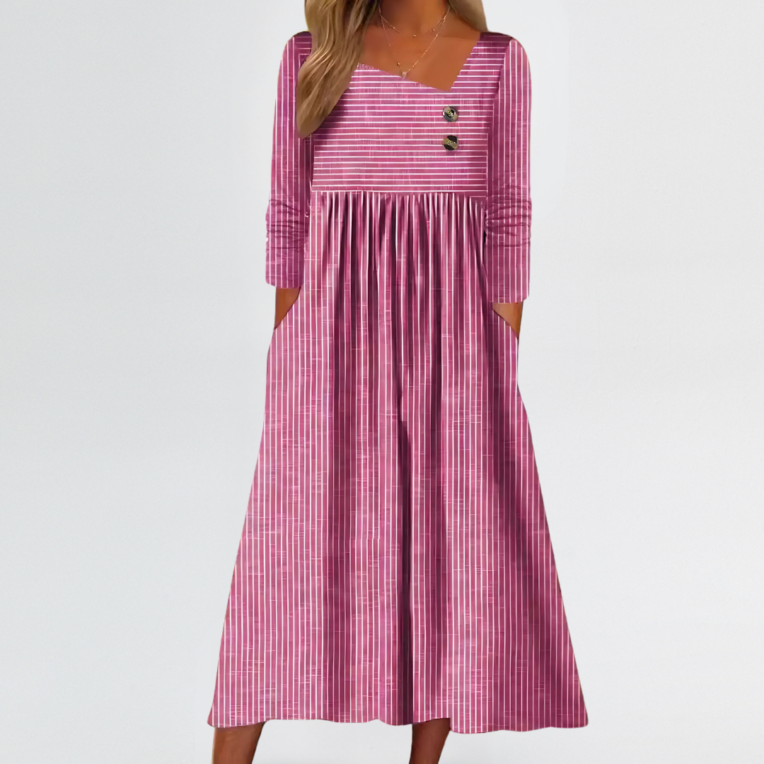 Norah | Striped Midi Comfort Dress with Arm & Tummy Coverage