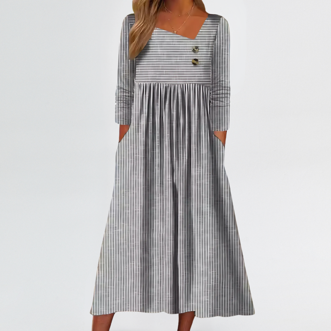 Norah | Striped Midi Comfort Dress with Arm & Tummy Coverage