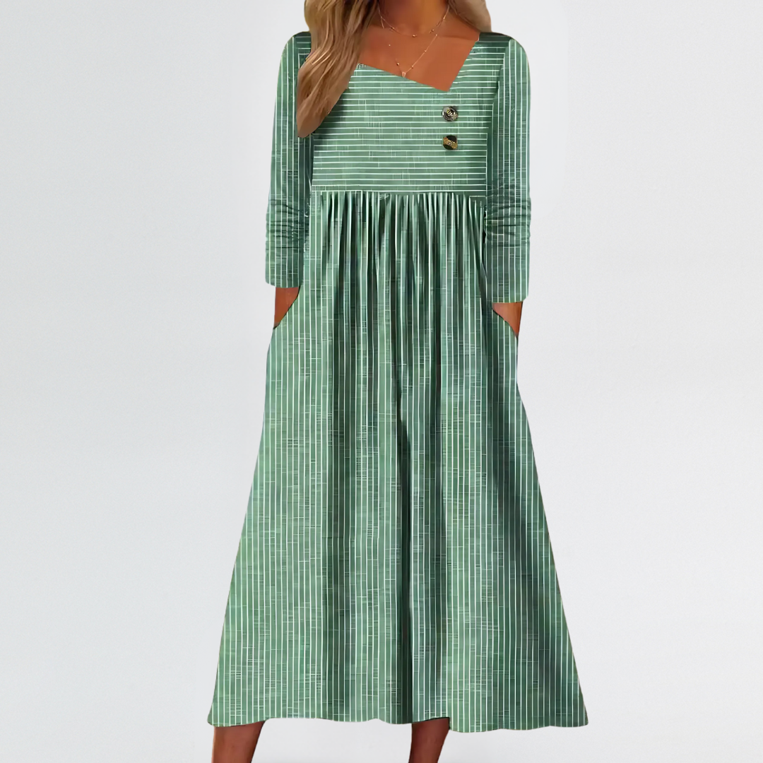 Norah | Striped Midi Comfort Dress with Arm & Tummy Coverage