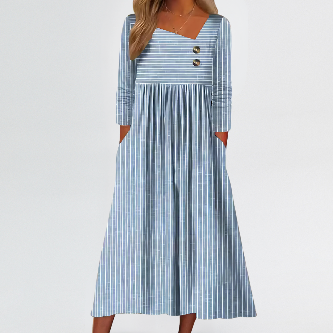 Norah | Striped Midi Comfort Dress with Arm & Tummy Coverage