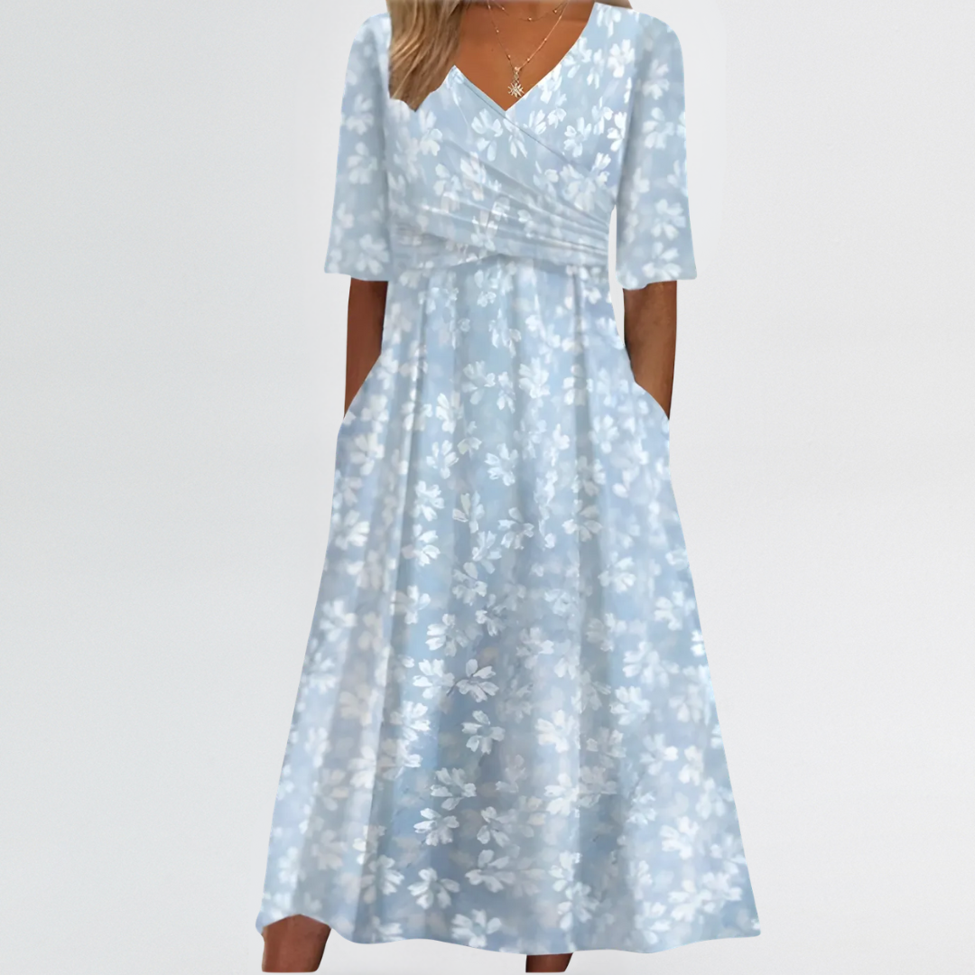 Eliza | Soft Floral V-Neck Dress with Tummy-Covering Wrap Detail