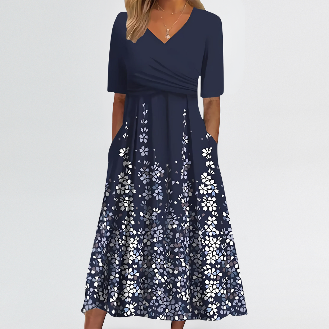 Eliza | Soft Floral V-Neck Dress with Tummy-Covering Wrap Detail