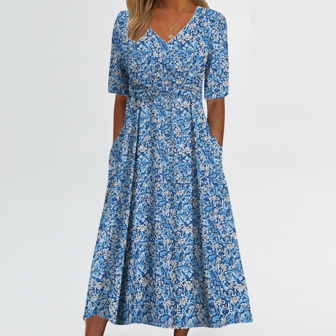 Eliza | Soft Floral V-Neck Dress with Tummy-Covering Wrap Detail
