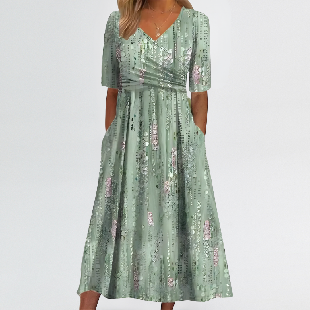 Eliza | Soft Floral V-Neck Dress with Tummy-Covering Wrap Detail
