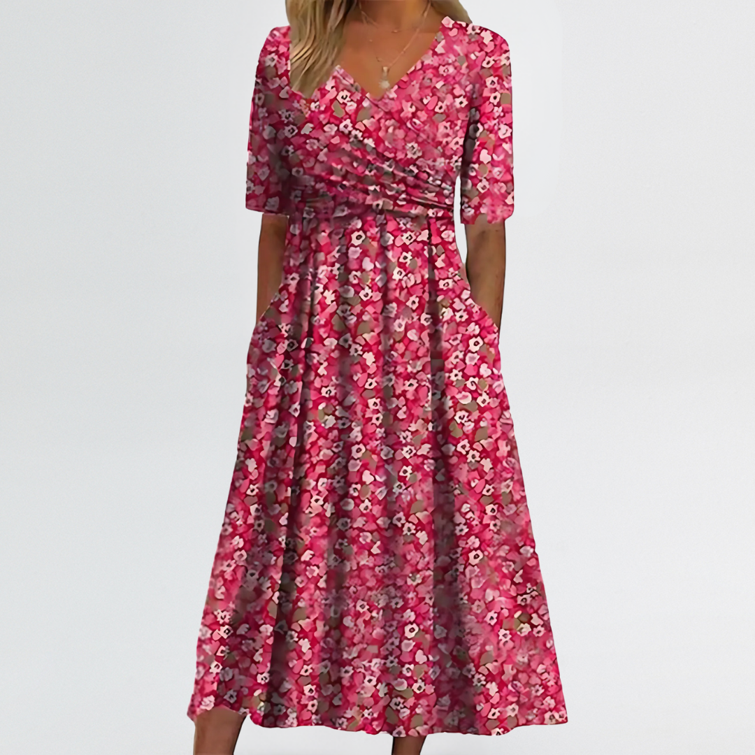 Eliza | Soft Floral V-Neck Dress with Tummy-Covering Wrap Detail