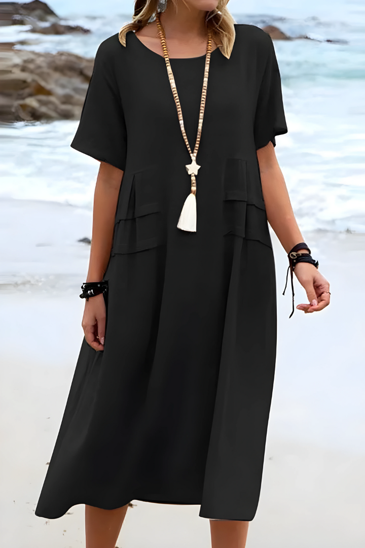 Sienna | Breezy Pocketed Midi Flattering Dress